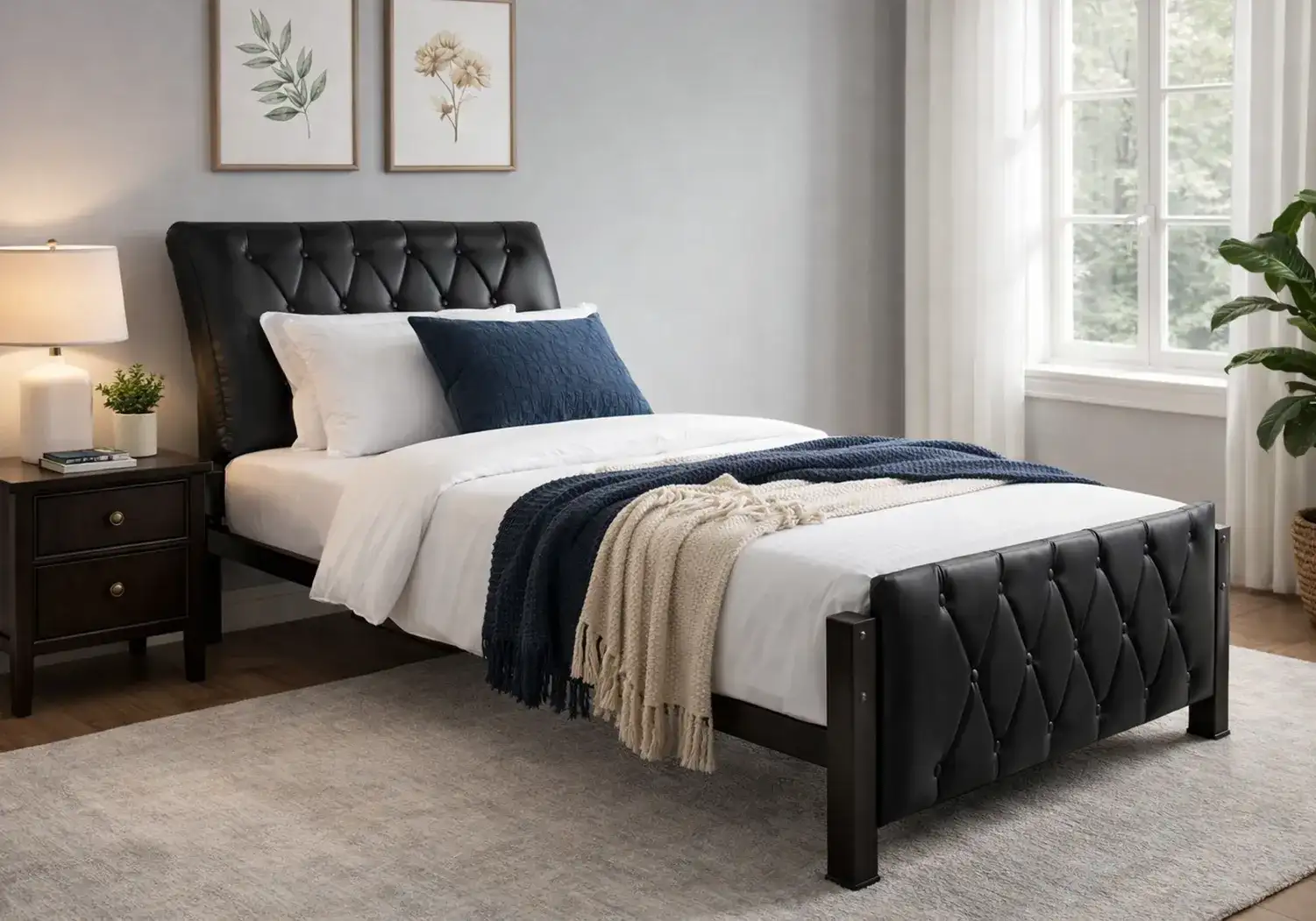 Eden Upholstered Single Bed & Mattress 6" Combo (Black)